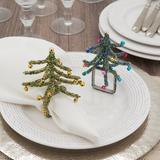 Saro Napkin Rings w/ Beaded Christmas Tree Design Set Of 4 in Gray | 3 H x 3.5 W x 5 D in | Wayfair NR423.BL