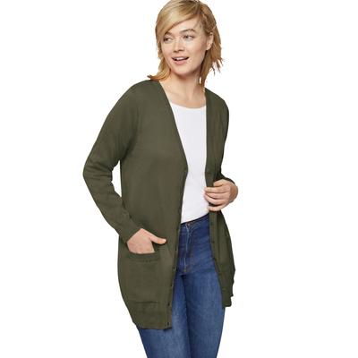 Plus Size Women's Boyfriend Cardigan by ellos in Deep Olive (Size 1X)