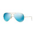 Ray-Ban Aviator Large Metal RB3025 Sunglasses Matte Gold Frame Crystal Green Mirror Multil. Blue Lenses RB3025 112/17-62