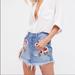 Free People Skirts | Free People Flower Embroidered Denim Jean Skirt | Color: Red | Size: S