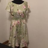 Nine West Dresses | Green Flowy, Flutter Dress | Color: Green/Pink | Size: 4