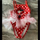 Disney Swim | Disney Minnie Mouse Ruffle Polkadot Swimsuit 24m | Color: Red/White | Size: 24mb