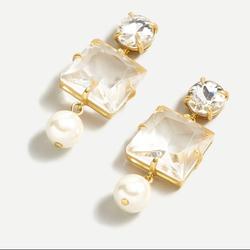 J. Crew Jewelry | J. Crew Nwt Square Gem-And-Pearl Drop Earrings | Color: Gold/White | Size: Os