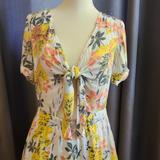 Free People Dresses | Free People Tropical Floral Tie Front Mini Dress | Color: White | Size: 4