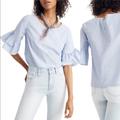 Madewell Tops | Madewell Ruffle Sleeve Top. Never Worn. | Color: Blue | Size: M