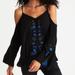 American Eagle Outfitters Tops | American Eagle Cold Shoulder Embroidered Top | Color: Black/Blue | Size: M