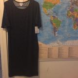 Lularoe Dresses | Dress Lularoe Xl Bnwt Dark Short Sleeve Midi Slim | Color: Black/Blue | Size: Xl