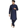 SKAVIJ Men's Kurta Pajama Set Art Silk Wedding Party Dress Suit Blue M