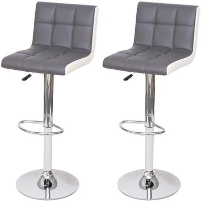 HHG - 2er-Set Barhocker 232, Tresenhocker Barstuhl, höhenverstellbar Kunstleder grau-weiß, Chromfuß Image