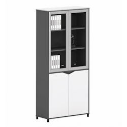 Jet-Line Aktenschrank Sideboard Glastürenschrank Flügeltürenschrank Holzschrank Büroschrank Büroausstattung Büromöbel Bürozubehör Carlo schwarz/weiß Image