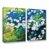 Bungalow Rose 'Cherry Blossom' 2 Piece Painting Print on Wrapped Canvas Set Metal in Blue/Green/Red | 24 H x 32 W x 2 D in | Wayfair