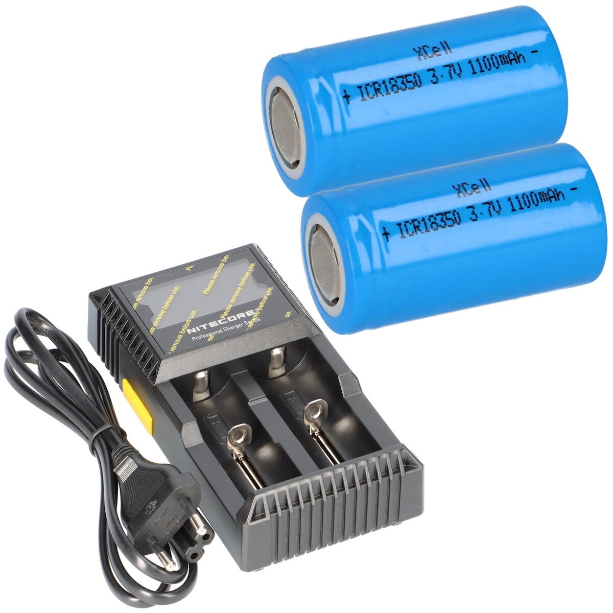 SET Nitecore D2 Ladegerät + 2x XCell ICR18350 3,7V 1100mAh Akku Image