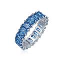 Art Deco Style AAA CZ Emerald Cut Blue Simulated Sapphire Cubic Zirconia Eternity Baguette Anniversary Wedding Band Ring For Women .925 Sterling Silver 4MM