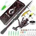 Fishing Rod and Reel Combos, Unique Design With X-Warping Painting, Carbon Fiber Telescopic Fishing Rod with Reel Combo Kit with Tackle Box, Best gift for Fishing Beginner and Angler (240-Red)