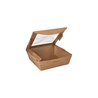 Papstar 120 Stück Feinkostboxen, Pappe mit Sichtfenster aus PLA eckig 650 ml14 x 14 cm x 4,5 cm braun 100% Fair