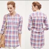 Anthropologie Tops | Anthro Holding Horses Gauze Plaid Hi Low Tunic | Color: Blue/Pink | Size: 8