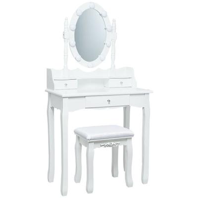 Costway Oval Mirror Vanity Set with 10 LED Dimmable Bulbs and 3 Drawers-White