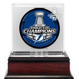 Tampa Bay Lightning 2020 Stanley Cup Champions Mahogany Hockey Puck Logo Display Case