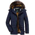 Mens Jackets Winter Parka with Fur Coats Thicken Casual Outwear Warmth Hood Blue M