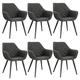 WOLTU Set of 6 x Dining Chairs Anthracite Kitchen Side Dining Chairs Faux Leather Seat for Counter Lounge Living Room Corner Accent Chairs with Arms & Back Metal Legs Reception Chairs