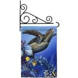 Breeze Decor Flight of the Sea Turtle 2-Sided Polyester 19 x 13 in. Flag Set in Blue | 18.5 H x 13 W x 1 D in | Wayfair