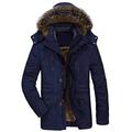 FTCayanz Men's Padded Quilted Jacket Outdoor Warm Winter Parka Long Coat with Fur Hooded Navy M