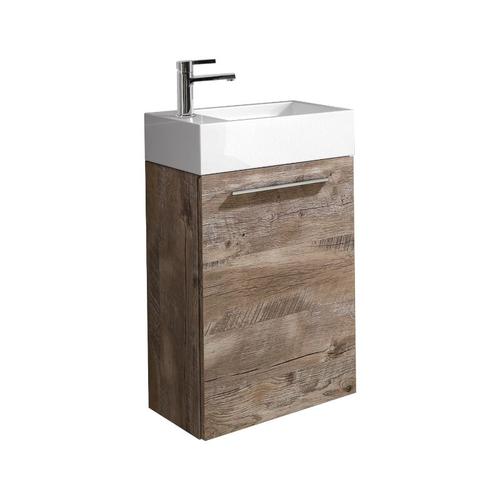Badezimmer Badmöbel Set Madrid 40×22 cm Eiche – Unterschrank Schrank Waschbecken Waschtisch