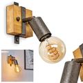 Wall Light Praia in Wood and Aged Grey Metal, Retro-Industrial Wall lamp Fitting in a Vintage Living Room, for 1 x E27 Light Bulb max. 40 Watt, LED Bulbs Compatible