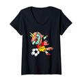 Damen Dabbing Einhorn Unicorn Deutschland Fußball Deutsche Flagge T-Shirt mit V-Ausschnitt