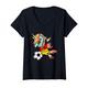 Damen Dabbing Einhorn Unicorn Deutschland Fußball Deutsche Flagge T-Shirt mit V-Ausschnitt