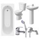 Plumbworld Bathroom Suite 1500mm White Straight Bath Toilet WC Basin Sink Tap Shower Mixer