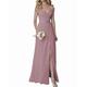 Gbrand Womens Long Bridesmaid Dress with Slit Chiffon Elegant Evening Dresses V-Neck Dusty Pink 8