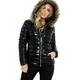 MIXLOT New Womens Ladies Sexy Black Wet Look Shiny PU Vinyl Fur Hooded Bubble Padded Puffer Jacket Ladies Winter Wear Coat Jacket (Black, 12-14)