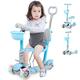 5 in 1 Kick Scooter for Kids with LED Lights, Adjustable Height Kick Scooter for Girls & Boys Birthday Gifts, 3 Wheel Sit or Stand Ride Brake Removable Seat and Push Rod Indoor Outdoor Toys, Blue