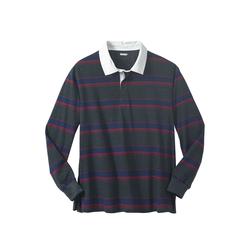 Men's Big & Tall Long-Sleeve Rugby Polo by KingSize in Heather Charcoal Stripe (Size 6XL)