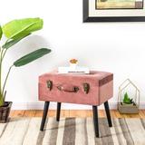 Corrigan Studio® Coleridge Solid Wood Vanity Stool Faux Leather/Wood/Upholstered/Leather in Red/Pink | 19.69 H x 18.11 W x 13.78 D in | Wayfair