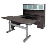 Pneumatic Lift Height Adjustable Executive U-Desk w/Hutch in Charcoal