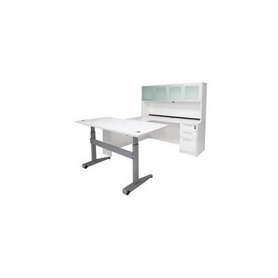 Pneumatic Lift Height Adjustable Managers U-Desk w/Hutch in White