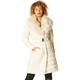 Roman Originals Women Longline Padded Faux Fur Trim Belted Coat - Detachable Hood - Ladies Autumn Winter Long Quilted Showerproof Waterproof Rainproof Thermal Fitted Jacket - Ivory - Size 14