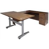 Pneumatic Lift Height Adjustable Managers U-Desk in Modern Walnut