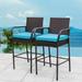 Red Barrel Studio® 30" Patio Bar Stool w/ Cushion Wicker/Rattan in Blue | 46 H x 25 W x 24 D in | Wayfair 7994993C6EA34B40A1EC3D687754DCE6