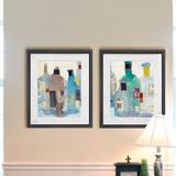 Latitude Run® The Wine Bottles I - 2 Piece Picture Frame Painting Print Set on Paper in Blue | 20 H x 16 W x 1 D in | Wayfair