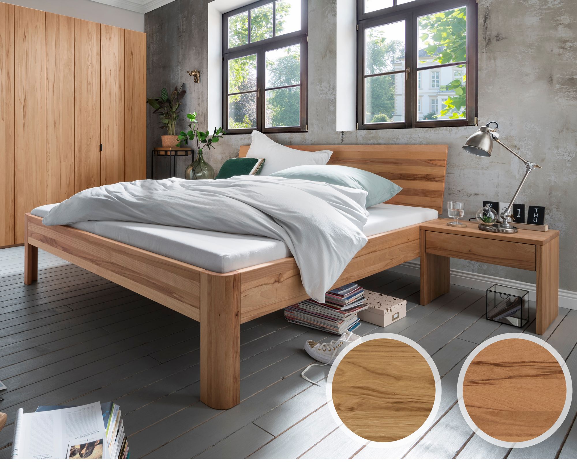 Forestales »Cleveland« Massivholzbett I 90x200 cm / Kernbuche