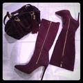 Michael Kors Shoes | Michael Kors Dark Burgundy Suede Boots Outter Zip | Color: Red | Size: 7
