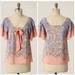 Anthropologie Tops | Anthropologie Lil 6 Approaching Sunset Floral Silk Blouse Flutter Top Bow Tie S | Color: Pink/Purple | Size: 6