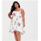 Torrid Dresses | Ivory Floral Challis Hi-Low Skater Dress | Color: Pink/White | Size: 1x