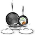 NutriChef 6-Piece Cookware Set Stainless Steel - 3 Layers Kitchenware Pans Set Kitchen Cookware w/Dakin Etching Non-Stick Coating - Small, Medium, & Large Stir Fry Pan with Lid NC3PFRY3