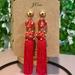 J. Crew Jewelry | Jcrew Red, Gold, + Crystal Studded Tassel Earrings | Color: Gold/Red | Size: Os