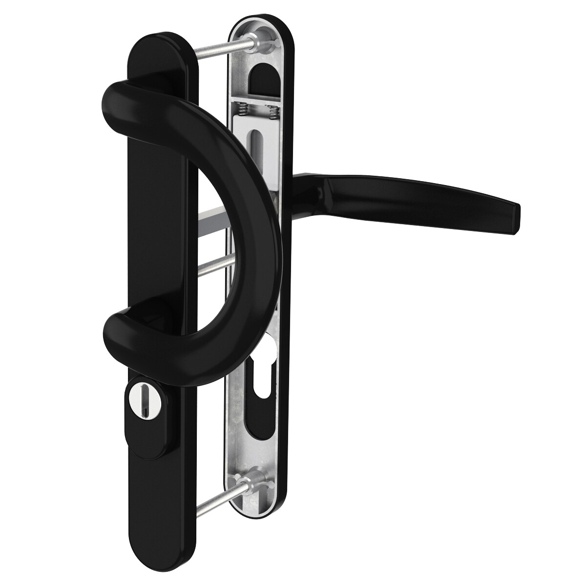 MS Beschläge Schmalrahmengarnitur Kernziehschutz Schwarz 92mm PZ Bügelgriff/Drücker TS55-70mm Image