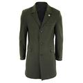 TruClothing.com Mens 3/4 Long Crombie Overcoat Jacket Wool Feel Coat Blinders Slim Fit- Olive Medium